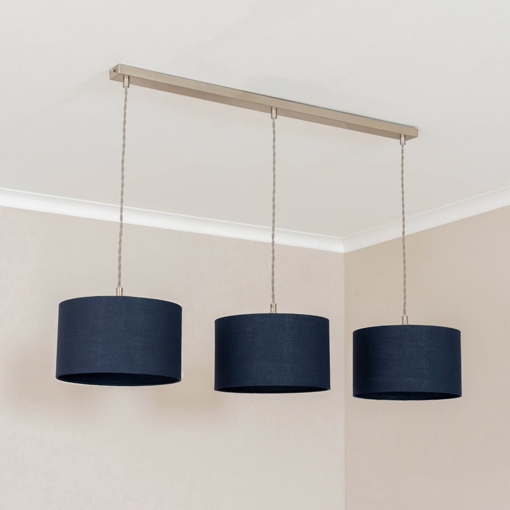 ValueLights Reni Navy Drum Shade 3 Drop Bar Chrome Diner LED Ceiling Pendant Light Image 5
