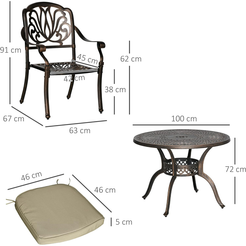 Outsunny 4 Seater Cast Aluminium Outdoor Dining Set Brown Image 8