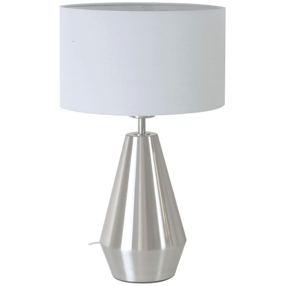 ValueLights Jax Reni Grey and Chrome Drum Shade Touch LED Table Lamp Image 1