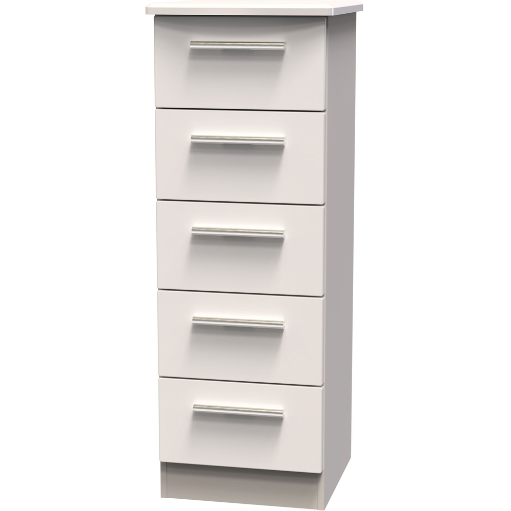 Crowndale Knightsbridge 5 Drawer Kashmir Gloss Tall Bedside Cabinet Ready Assembled Image 3