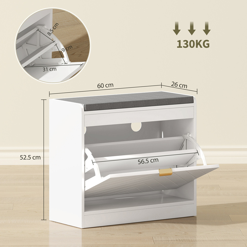 Portland Single Flip Drawer White Shoe Bench with Cushion Image 9