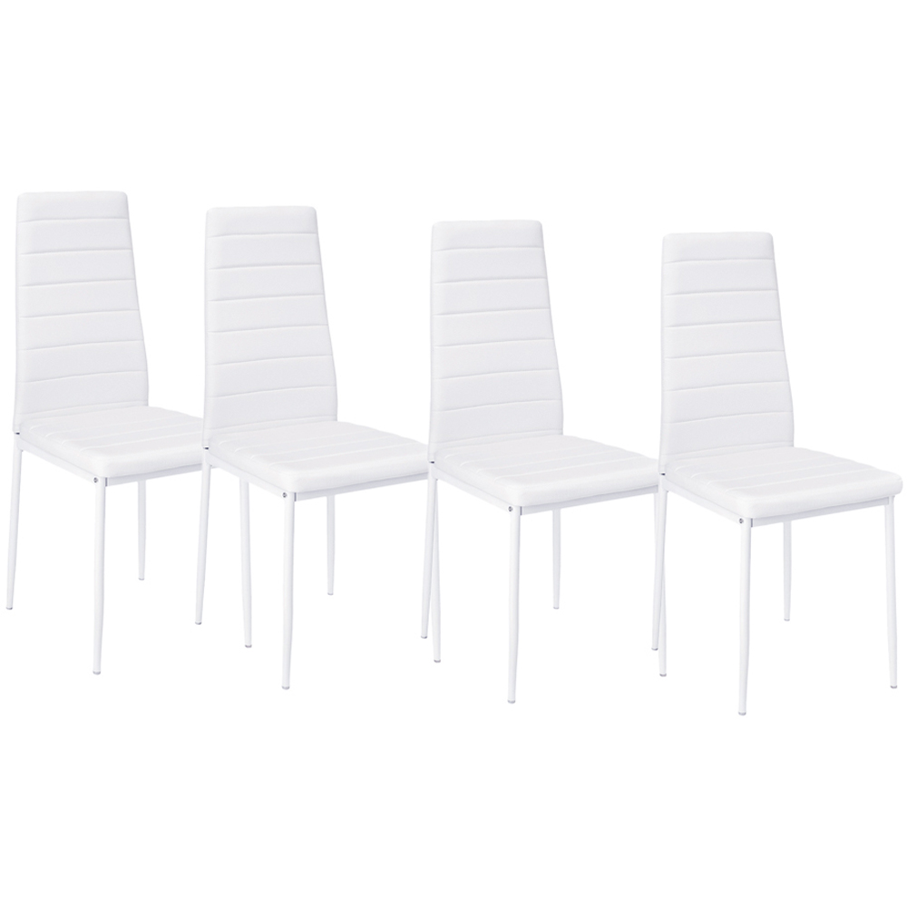 Living and Home Set of 4 White Faux Leather Armless High Back Dining Chairs Image 2