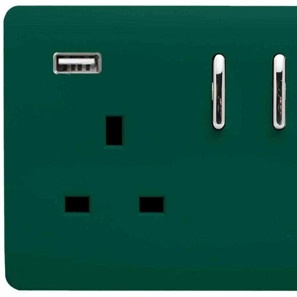 Trendi Switch 2 Gang 13amp 2 Port USB Forest Green Switched Plug Socket Image 2