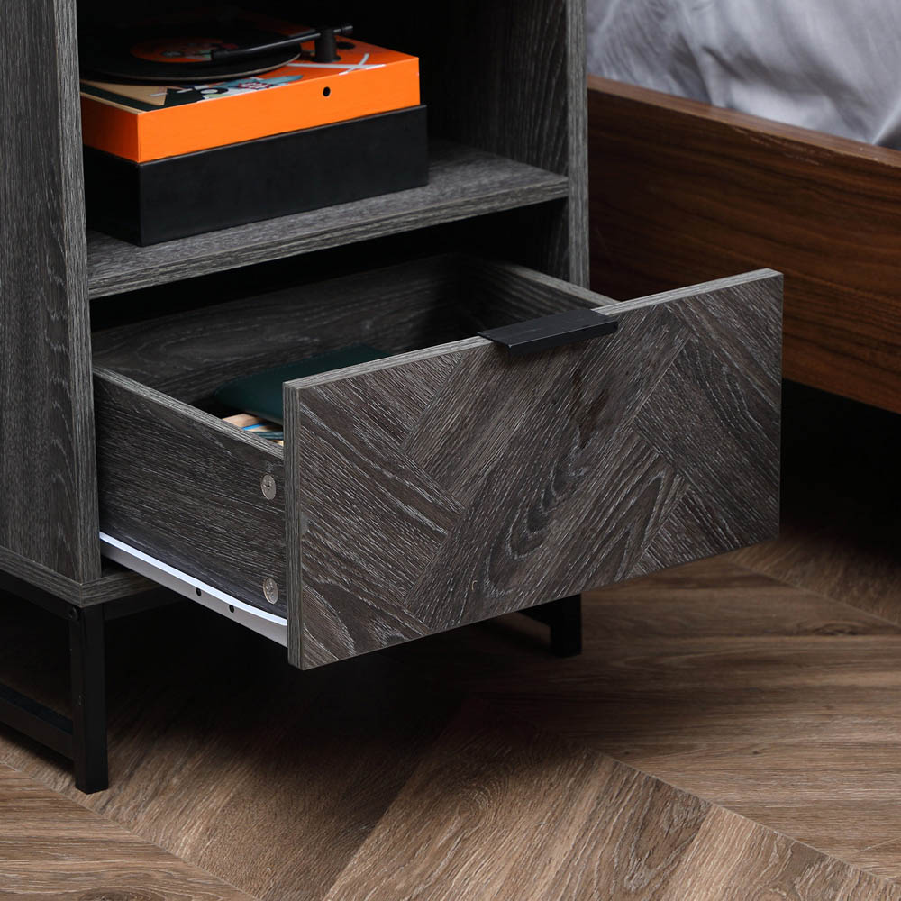 Portland Single Drawer Dark Grey Bedside Table Image 3