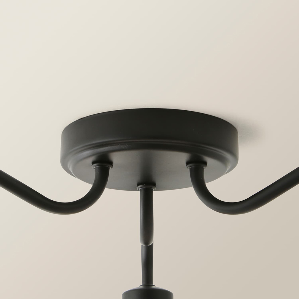 ValueLights Bourton 3 Arm Cream Ribbed Dome Shade Matte Black Ceiling Light with Bulb Image 3