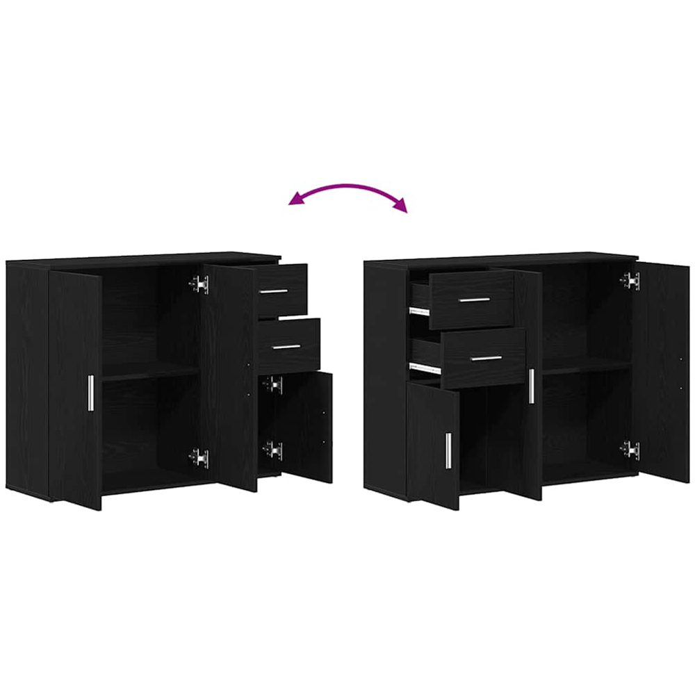 vidaXL 3 Door 2 Drawer Black Wooden Sideboard Image 9