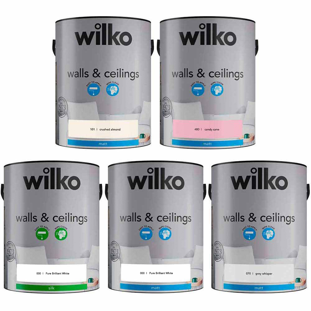 Wilko Three Room Three Colour Crushed Almond Candy Cane Grey Whisper and Pure Brilliant White Paint Bundle Image 1