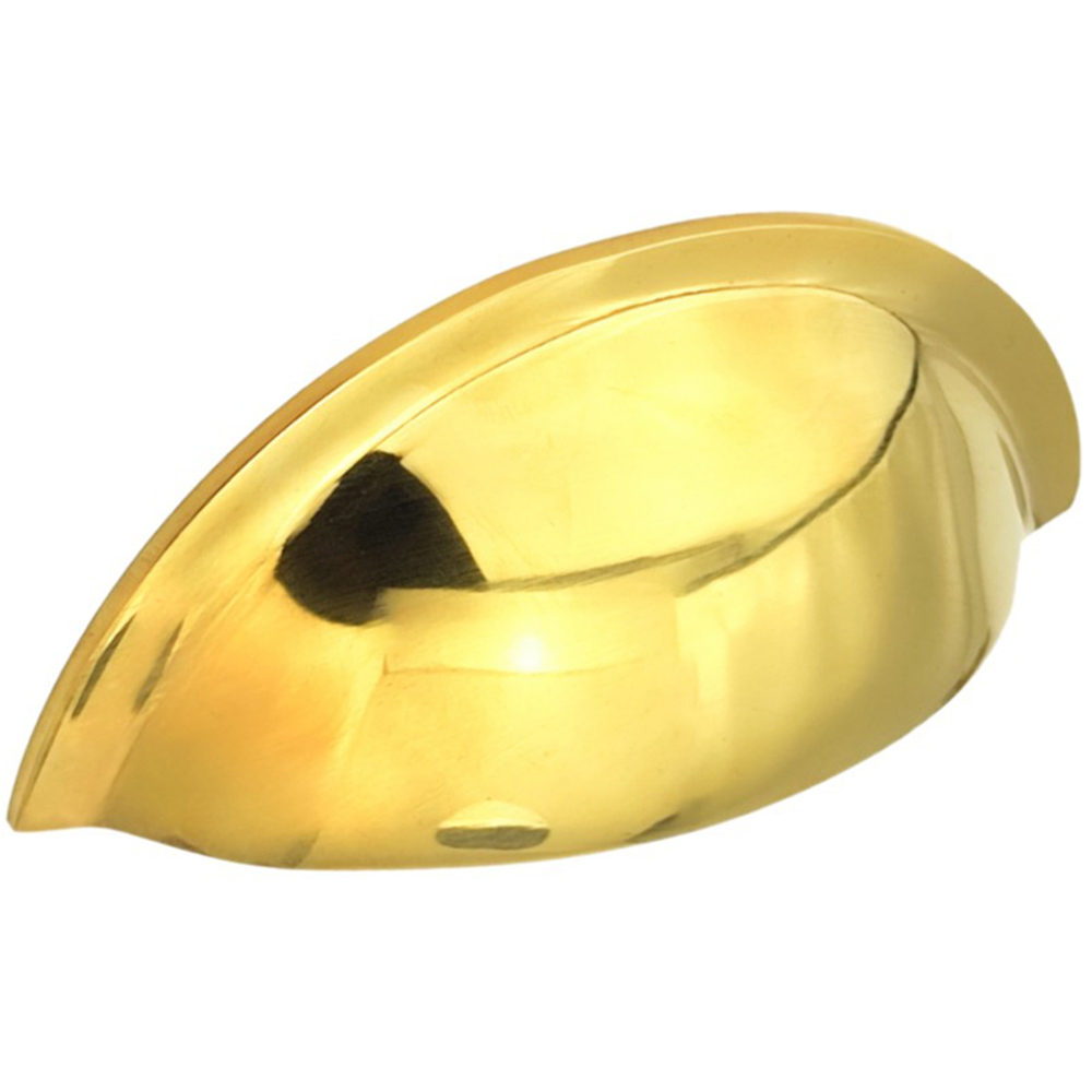 Spira Brass Polished Brass Unlacquered Small Slim Cup Pull Drawer Handle Image 1