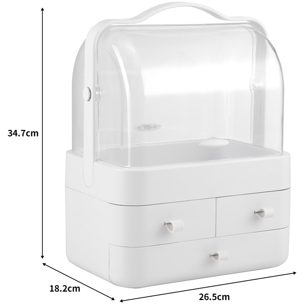 H&O Direct 3 Drawer White Portable Dustproof Makeup Storage Box Image 5