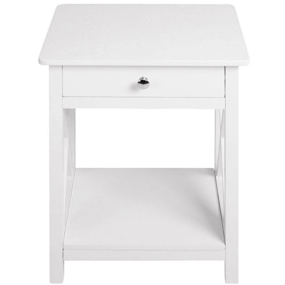 Living and Home Single Drawer White Wooden Bedside Table Image 3