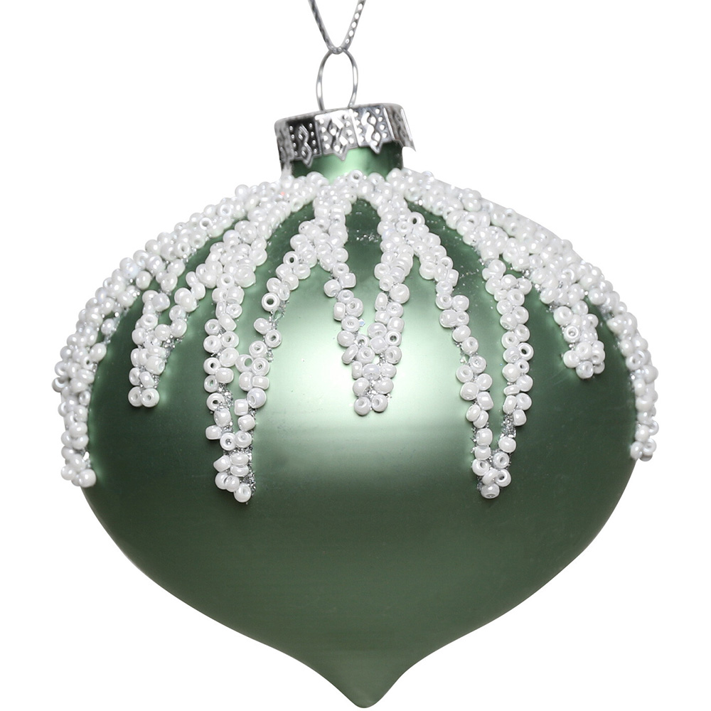 Single Mistletoe Cottage Sage Green Beaded Bauble in Assorted styles Image 2