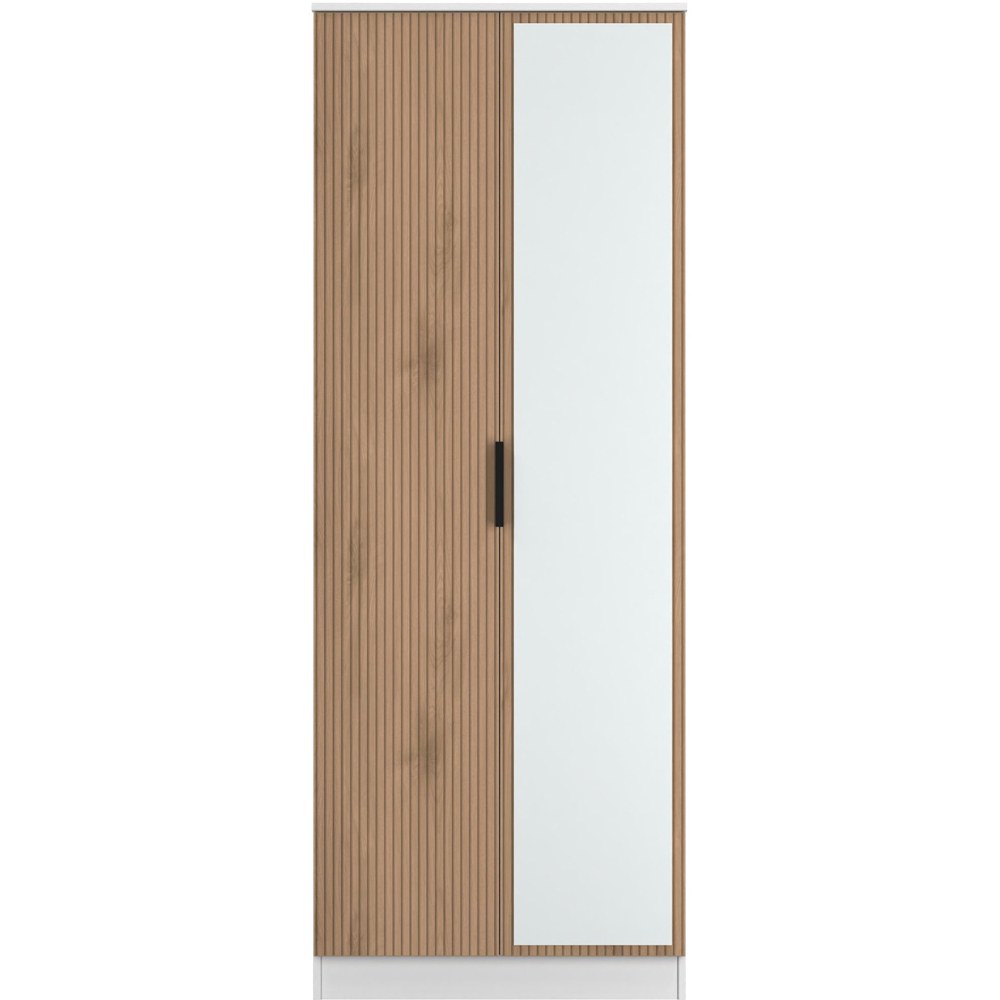 Crowndale Java 2 Door Slatt Effect and White Tall Mirrored Wardrobe Ready Assembled Image 2