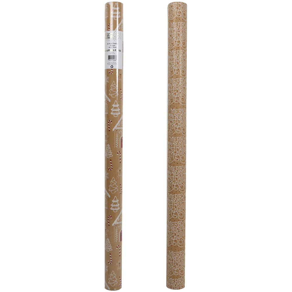 Kraft Festive Scenes Wrapping Paper 4m - Brown Image 1