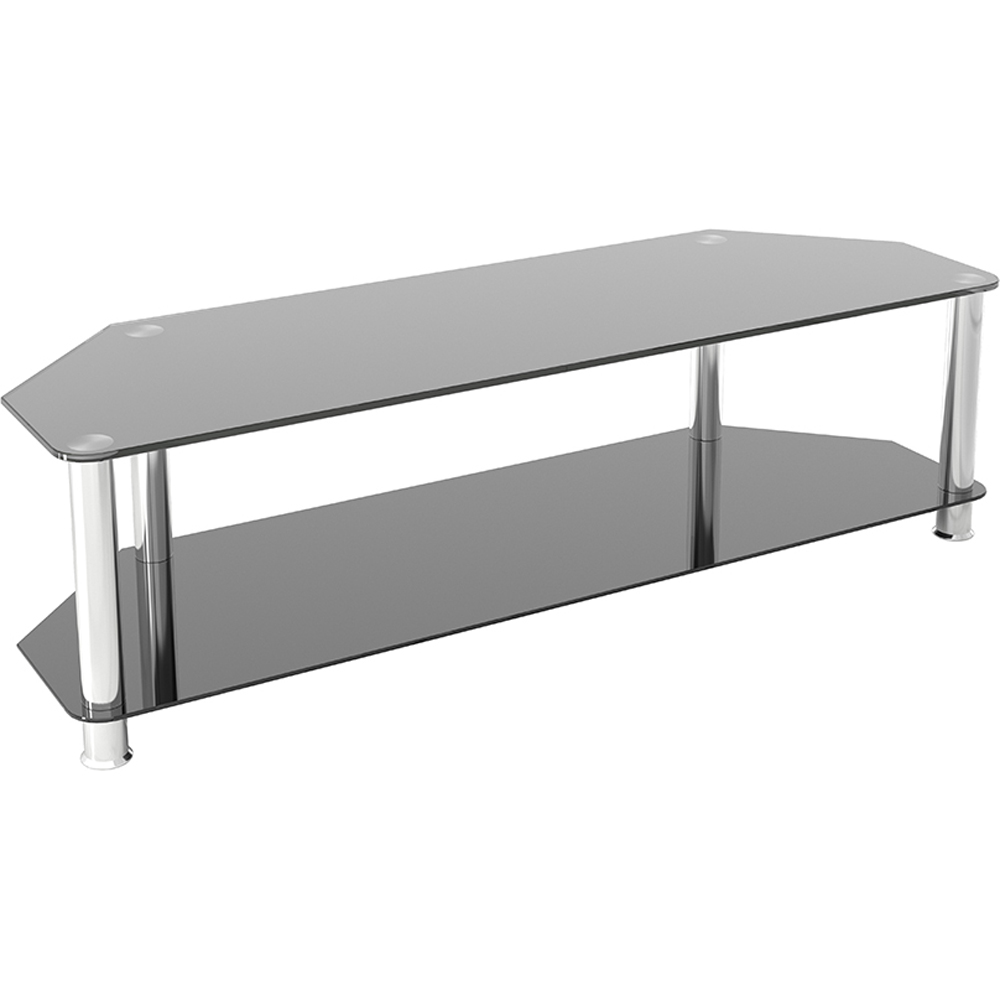 AVF Classic 2 Shelf Black and Chrome Glass Corner TV Unit Image 2