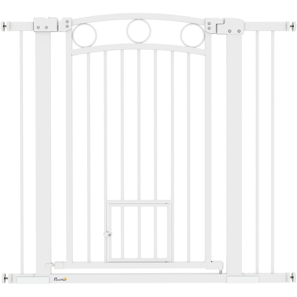 PawHut Tall Stair Gate with Cat Door 96cm Image 1
