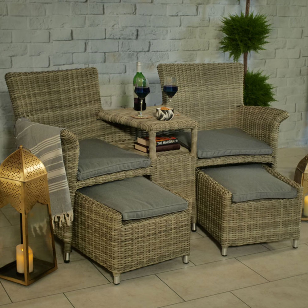 Royalcraft Wentworth 2 Seater Rattan Companion Seat with Footstools Image 4