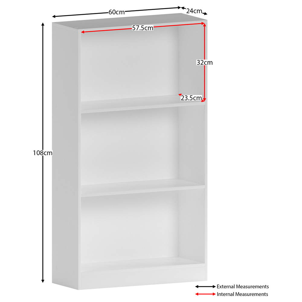 Vida Designs Cambridge 3 Shelf White Medium Bookcase Image 7