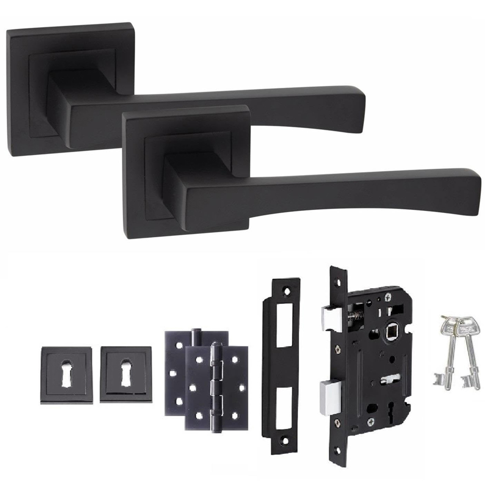 Golden Grace Matt Black Wave Door Handle Set Image 1