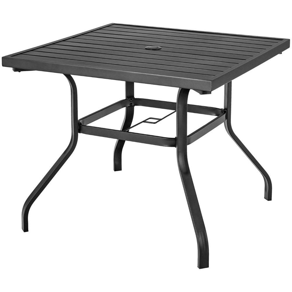 Costway 4 Seater Black Outdoor Square Dining Table with Umbrella Pole Hole Image 2