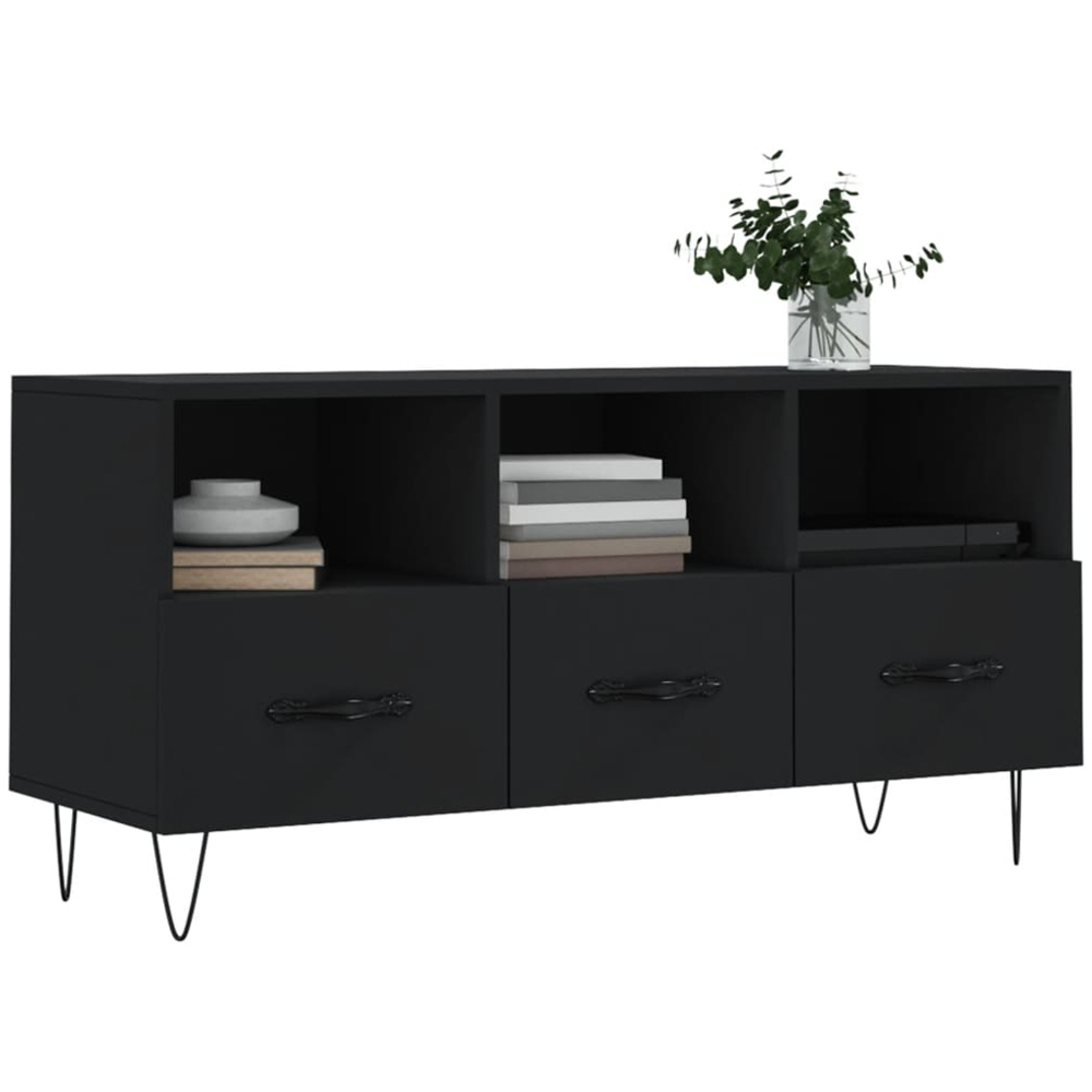 vidaXL 3 Drawer 3 Shelf Black TV Cabinet Image 3