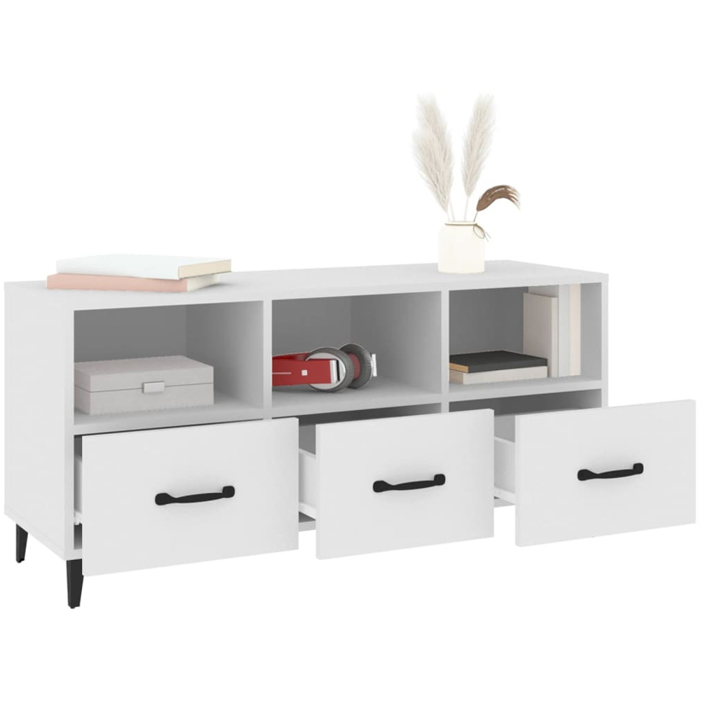 vidaXL 3 Drawer 3 Shelf White TV Cabinet Image 4