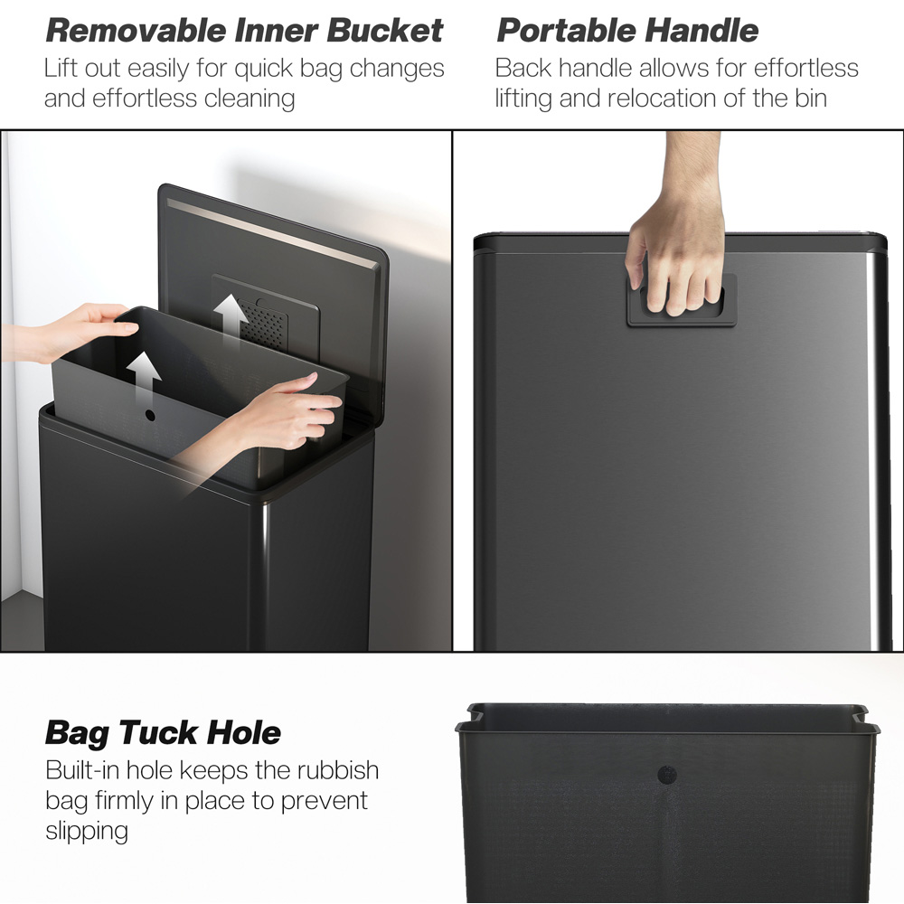 HOMCOM Black Pedal Bin with Removable Inner Bucket and Soft-Close Lid 45L Image 6
