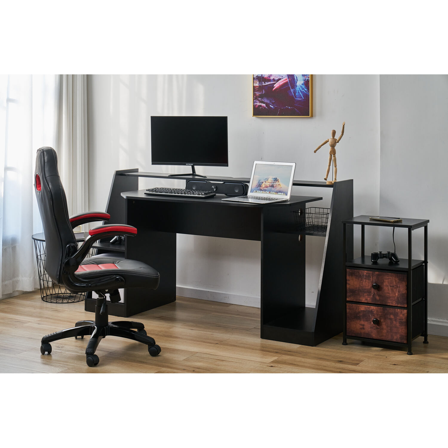 2 Tier Black Gaming Desk Image 5