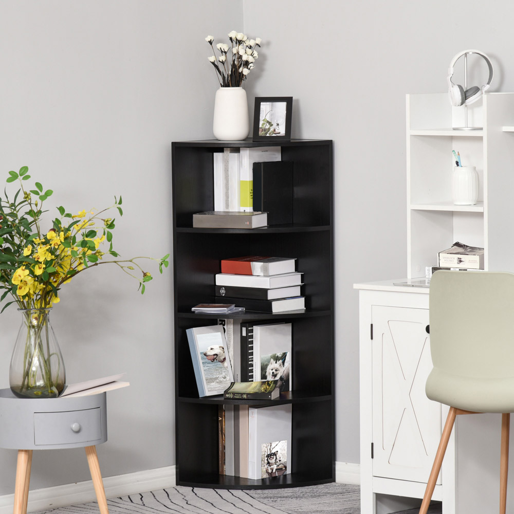 HOMCOM 4 Shelf Black Corner Bookshelf Image 5