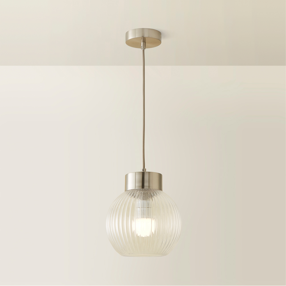 ValueLights Maddison Ribbed Glass Shade Brushed Chrome Capped LED Ceiling Pendant Light Image 5