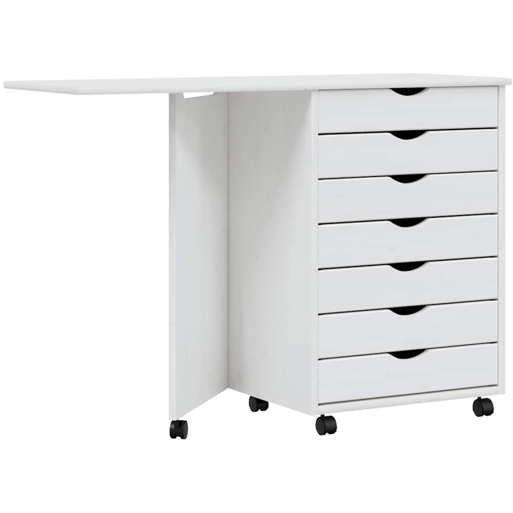 vidaXL Moss 7 Drawer White Solid Pine Mobile Chest of Drawers with Desk Image 2
