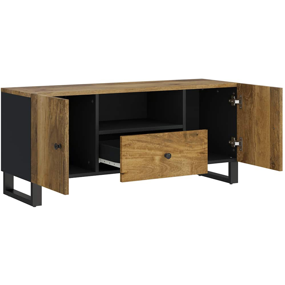 vidaXL 2 Door Single Drawer Single Shelf Honey Brown Solid Mango Wood TV Cabinet Image 3