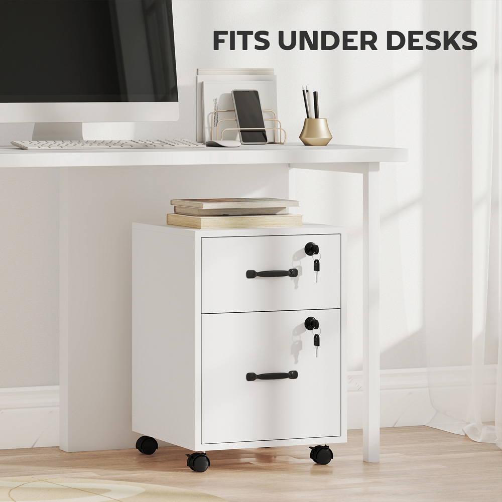 Portland 2 Drawer White Mobile Lockable Filing Cabinet with Keys Image 5
