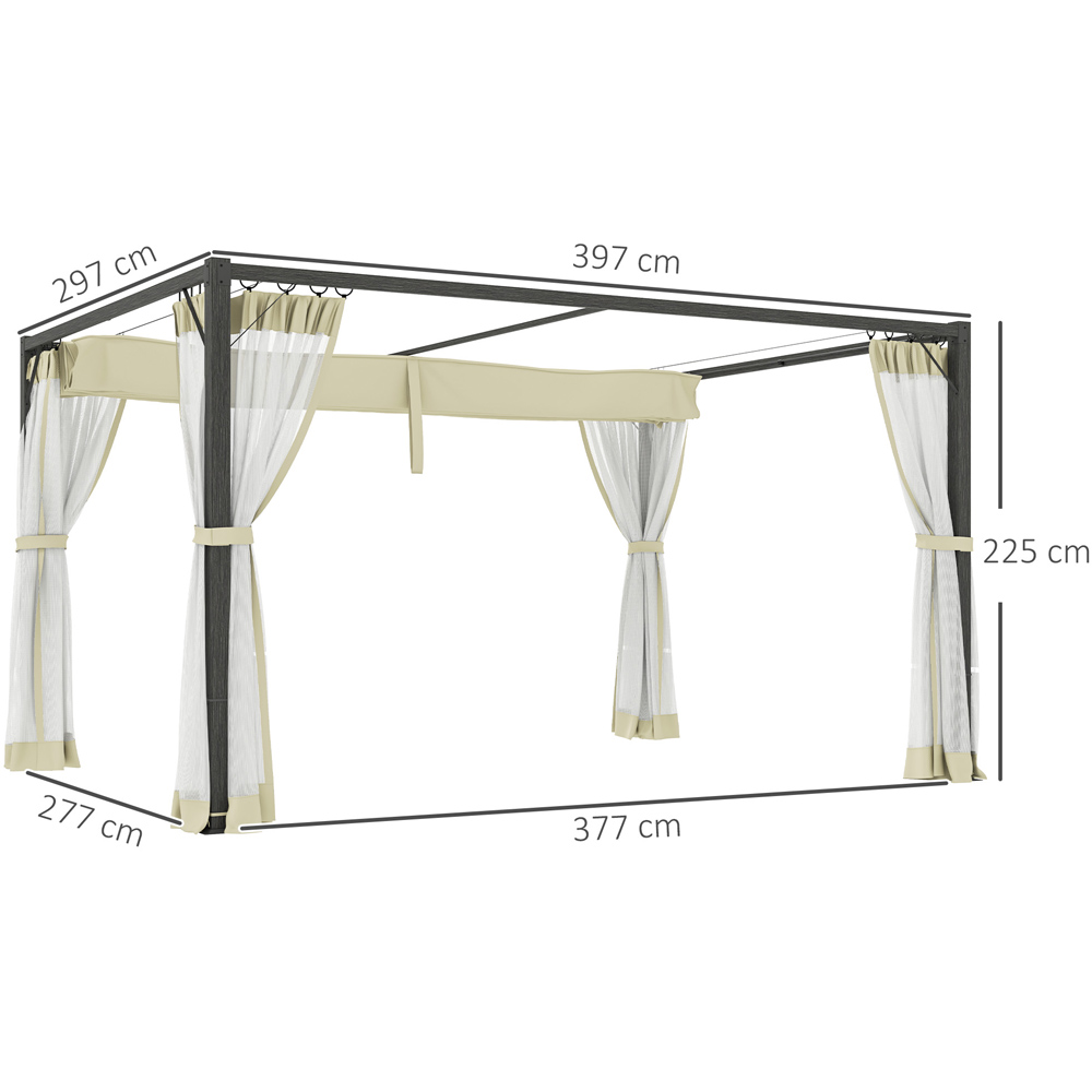 Outsunny 3 x 4m Khaki Pergola with Retractable Roof and Netting Image 9
