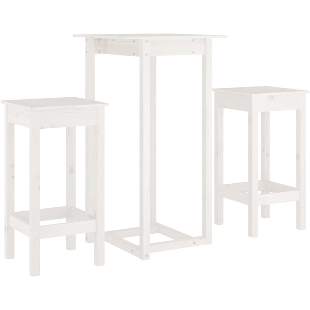 vidaXL 2 Seater White Solid Pine Wood Bar Table Set Image 2