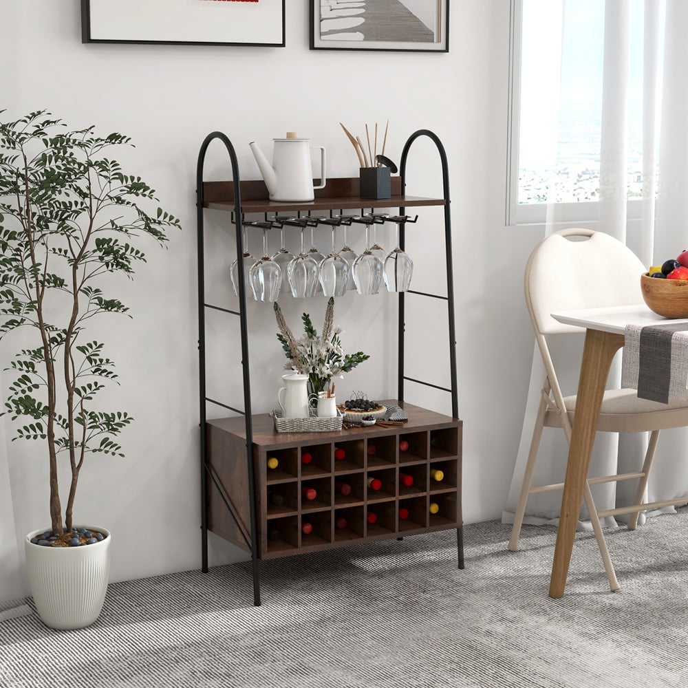 Costway 2 Shelf Rustic Brown Wine Rack Image 4