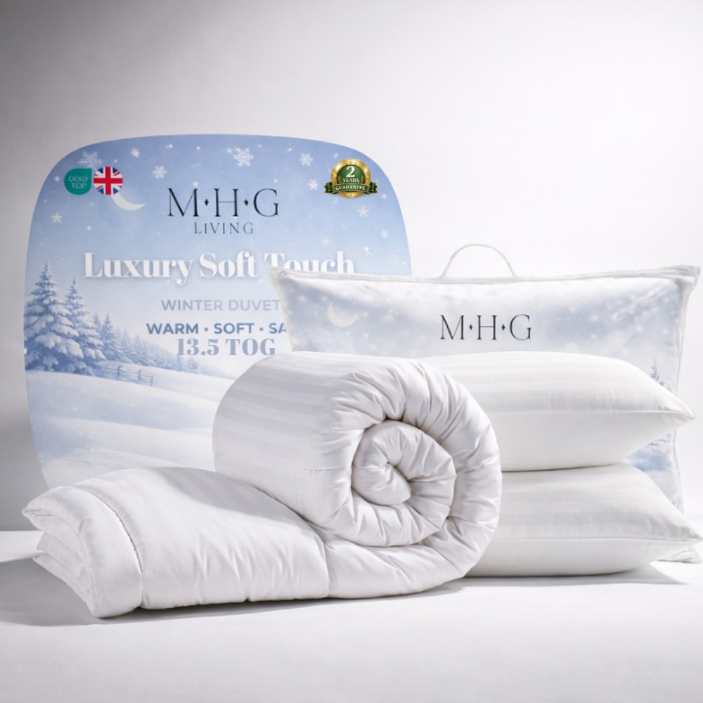 MHG Living Double White Striped Winter Hollowfibre Duvet Set 13.5 Tog Image 2