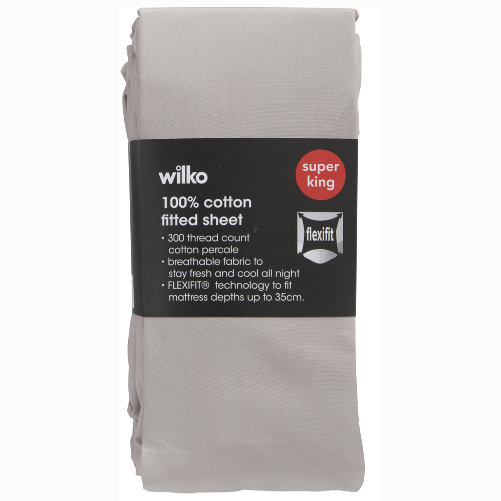 Wilko Best Super King Porpoise 300 Thread Count Percale Fitted Bed Sheet Image 2