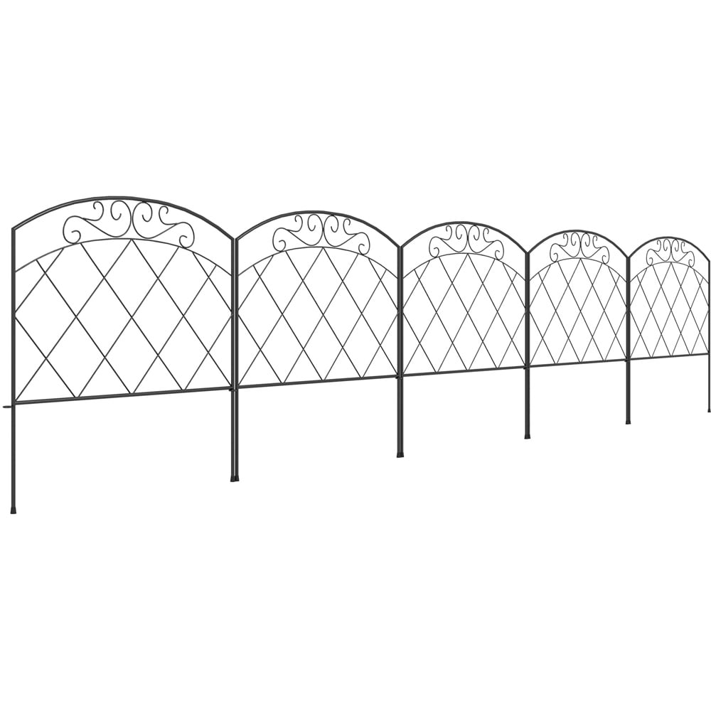 Outsunny Black Outdoor Picket Fence Panels with Swirls 61 x 300cm Image 2