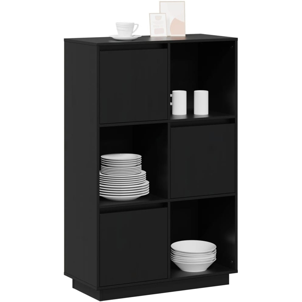 vidaXL 3 Door 3 Shelf Black Solid Pine Wood Highboard Image 4