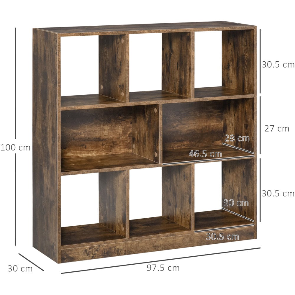 HOMCOM 3 Shelf Rustic Brown Bookcase Image 8