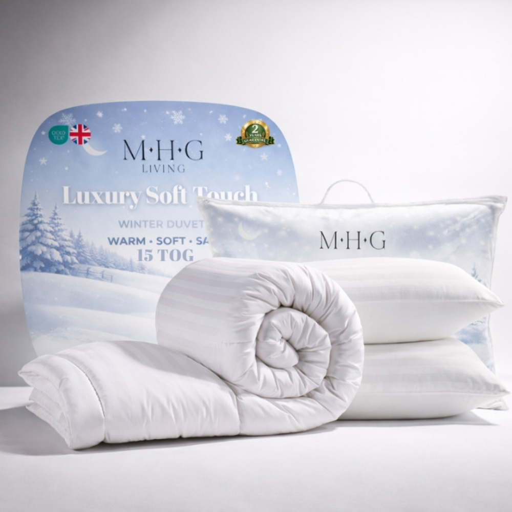 MHG Living King Size White Striped Extra Warm Winter Hollowfibre Duvet Set 15 Tog Image 2