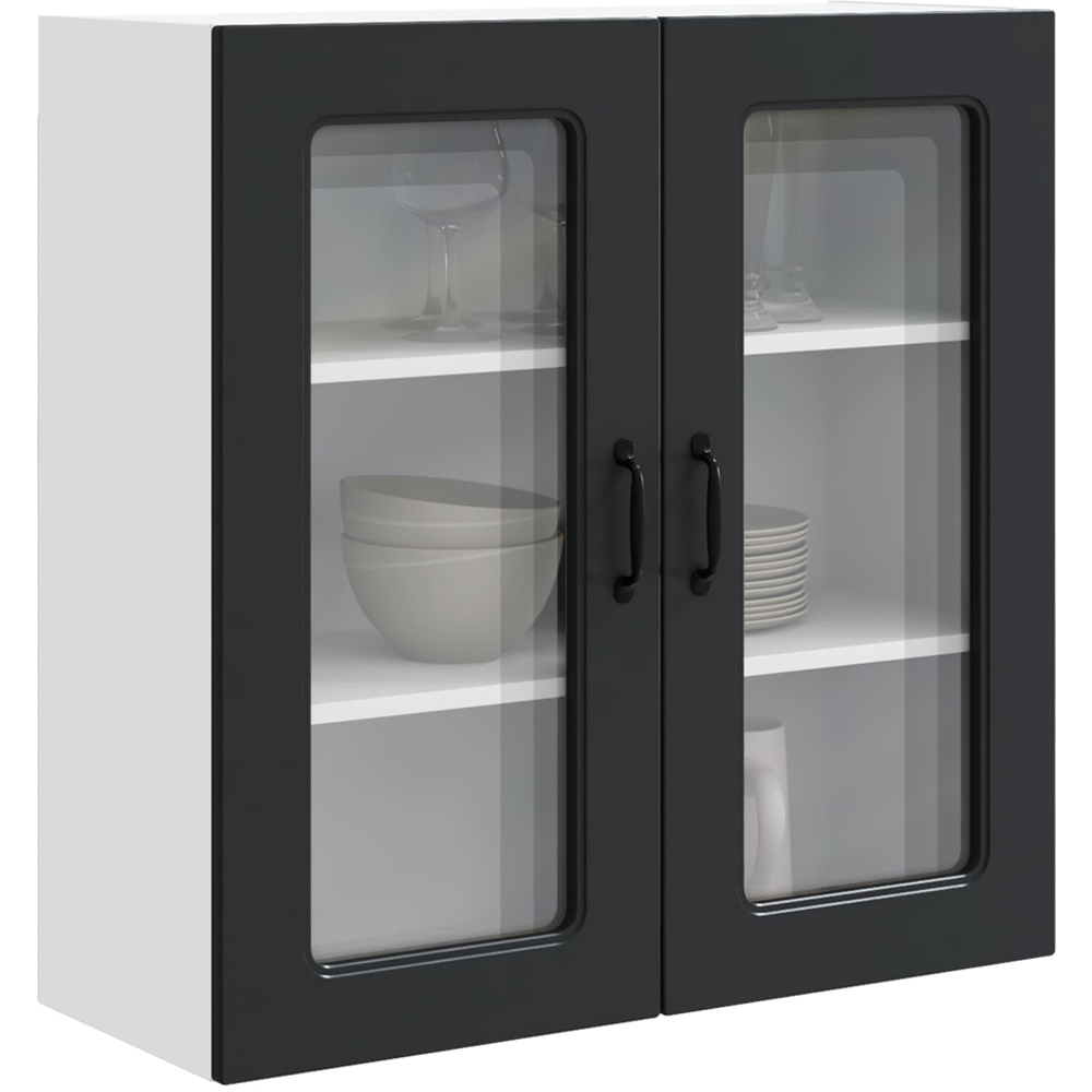 vidaXL 2 Glass Door Black Kitchen Wall Cabinet Image 3