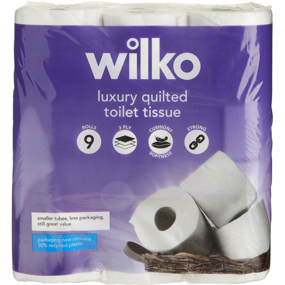 Wilko Luxury Quilted Toilet Tissue 9 Rolls 3 Ply     Image 1
