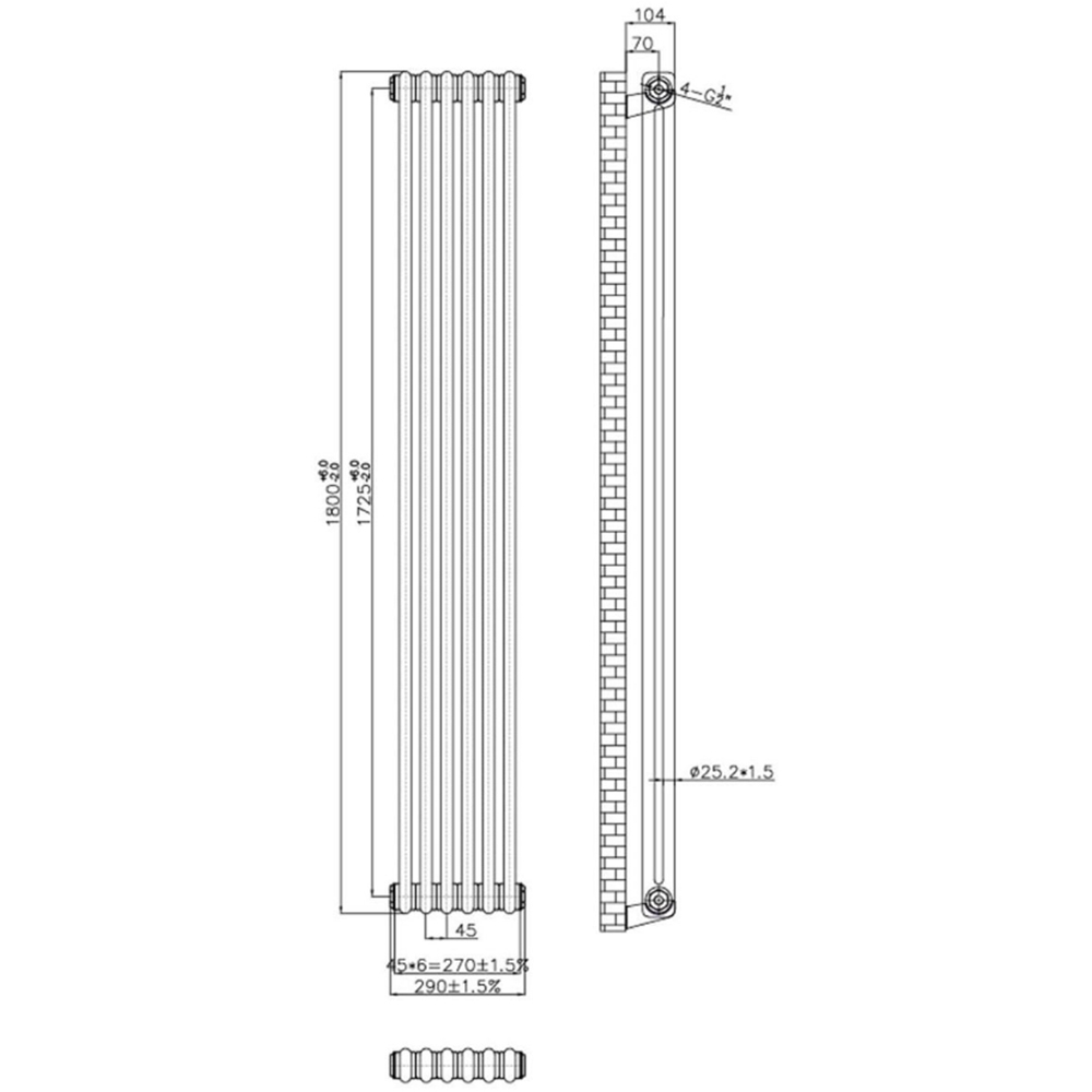 Go Bathrooms Clarence Raw Metal 2 Column Radiator 1800 x 290mm Image 3