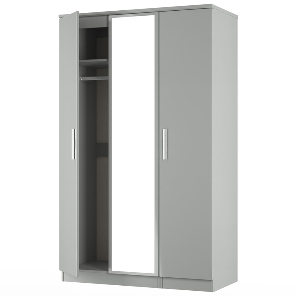Crowndale Knightsbridge 3 Door Grey Gloss and Dusk Grey Mirror Wardrobe Ready Assembled Image 5