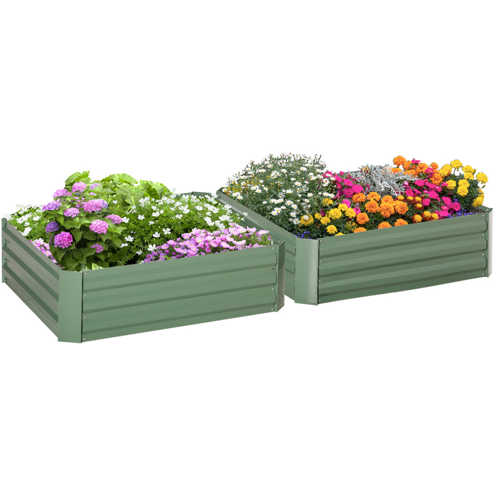 Outsunny Green Galvanised Easy Setup Raised Garden Bed Planter Box 2 Pack Image 1