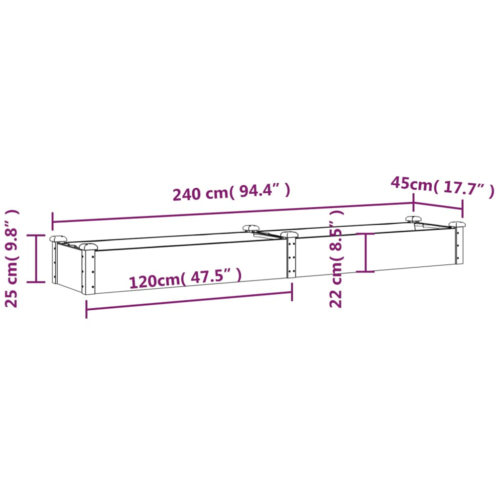 vidaXL Brown Solid Fir Wood Garden Planter with Liner 25 x 45 x 240cm Image 7