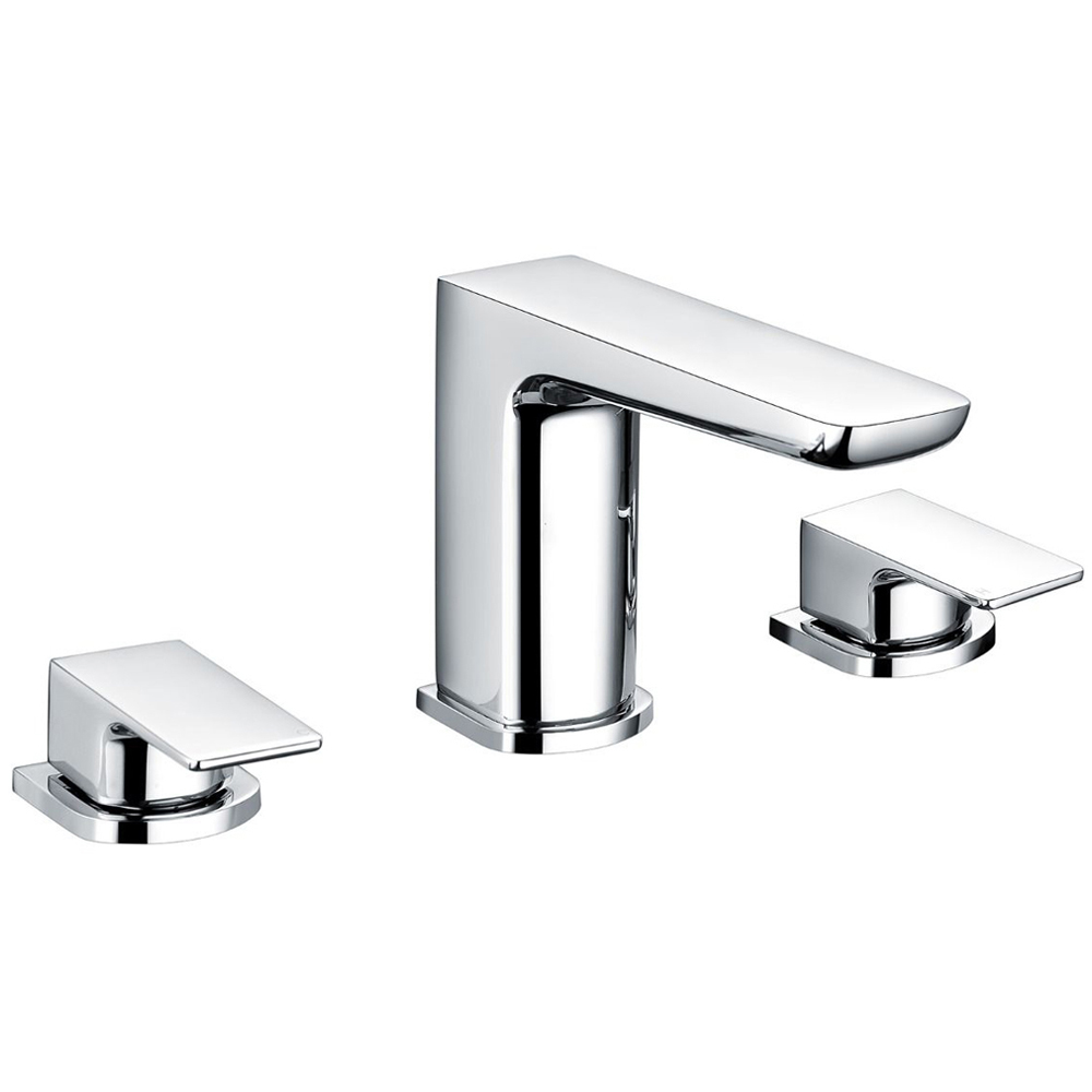 Nes Home Finley 3 Tap Hole Chrome Deck Mounted Bath Tub Filler with Basin Mixer Image 1