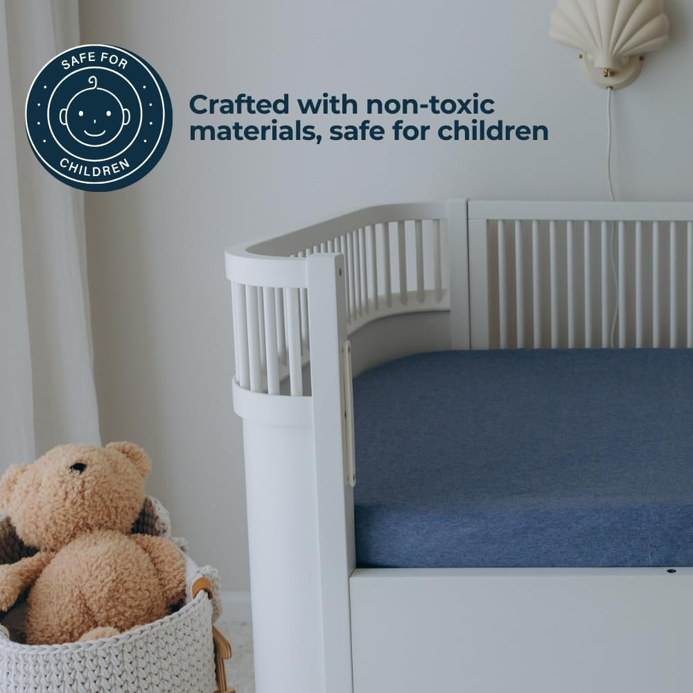 MHG Living Denim Blue and Sky Blue Jersey Cotton Fitted Cot Bed Sheet 140 x 70cm 2 Pack Image 3