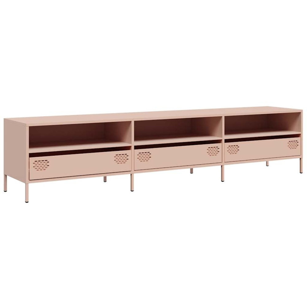vidaXL 3 Drawer 3 Shelf Pink Steel Wide TV Cabinet Image 2